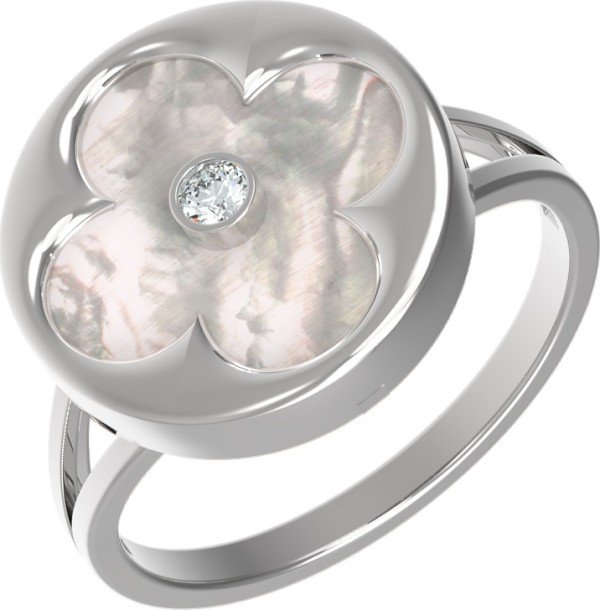 Кольцо из белого золота c бриллиантами и перламутром