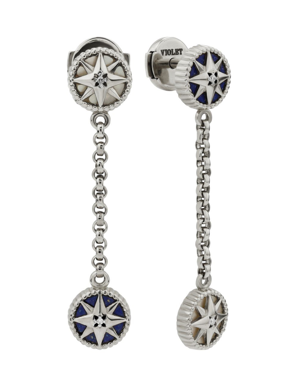 Серьги из белого золота c бриллиантами, лазуритом и перламутром