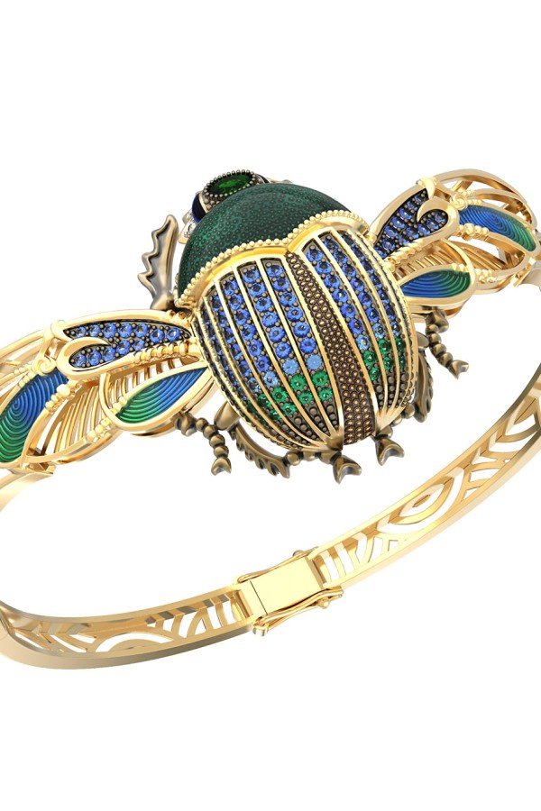 Браслет из лимонного золота c эмалью, фианитом, турмалином и эмалью