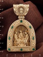 Образок из лимонного золота c эмалью и хризопразом