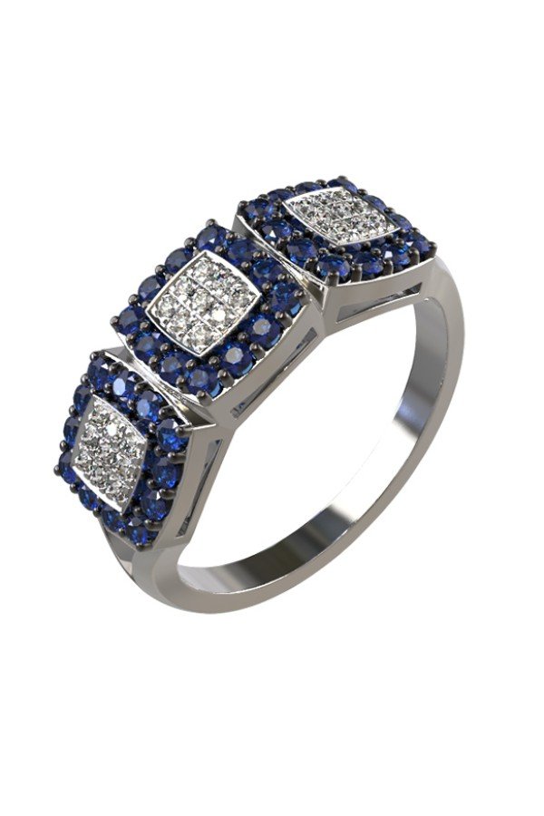 Кольцо из белого золота c бриллиантами и сапфиром