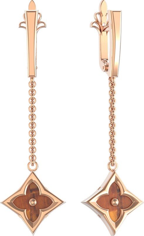 Серьги из золота c тигровым глазом