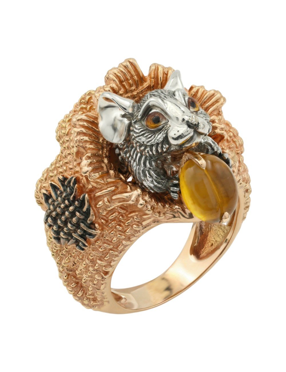 Кольцо из золота c эмалью и янтарём