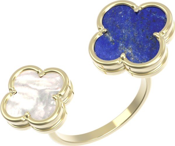Кольцо из лимонного золота c лазуритом и перламутром