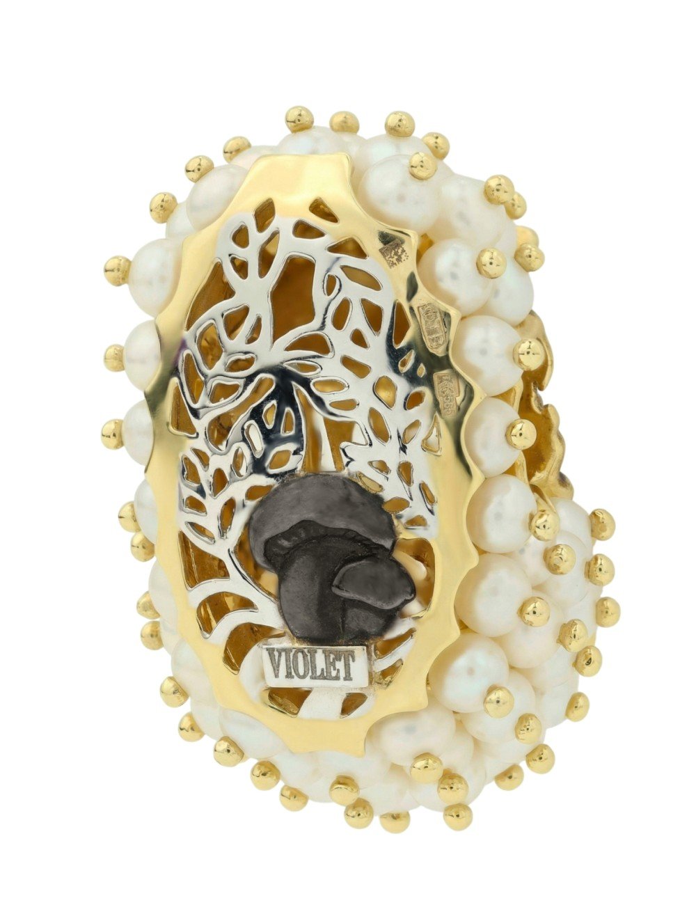 Подвеска из лимонного золота c эмалью и жемчугом