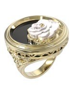 Кольцо из лимонного золота c ониксом и перламутром