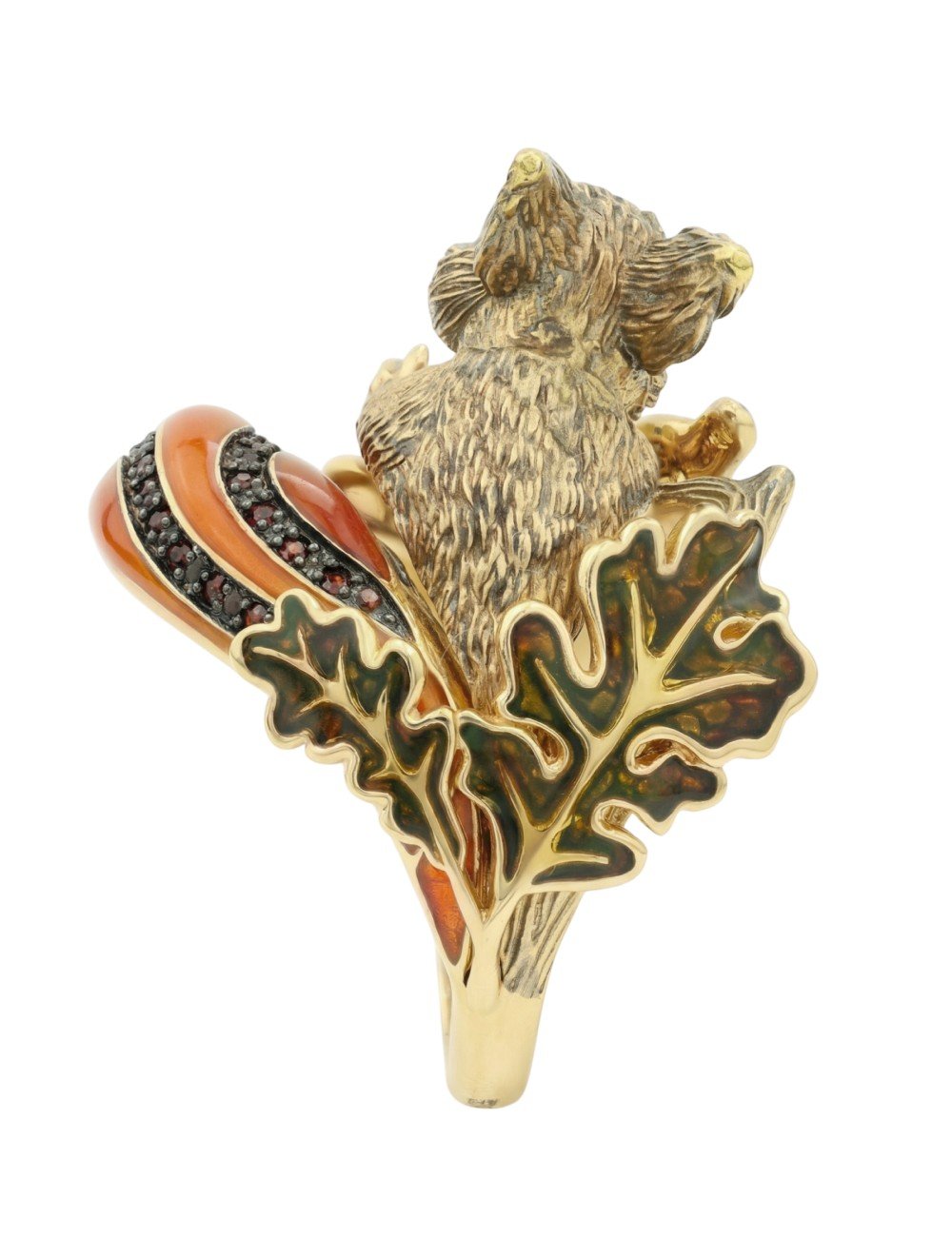 Кольцо из лимонного золота c эмалью, гранатом и янтарём