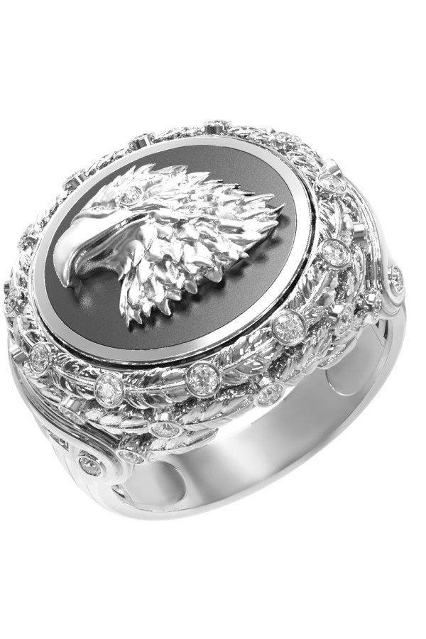 Кольцо из белого золота c бриллиантами и ониксом