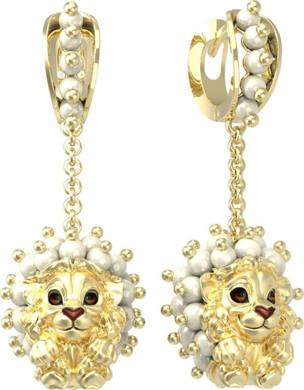 Серьги из лимонного золота c эмалью и жемчугом