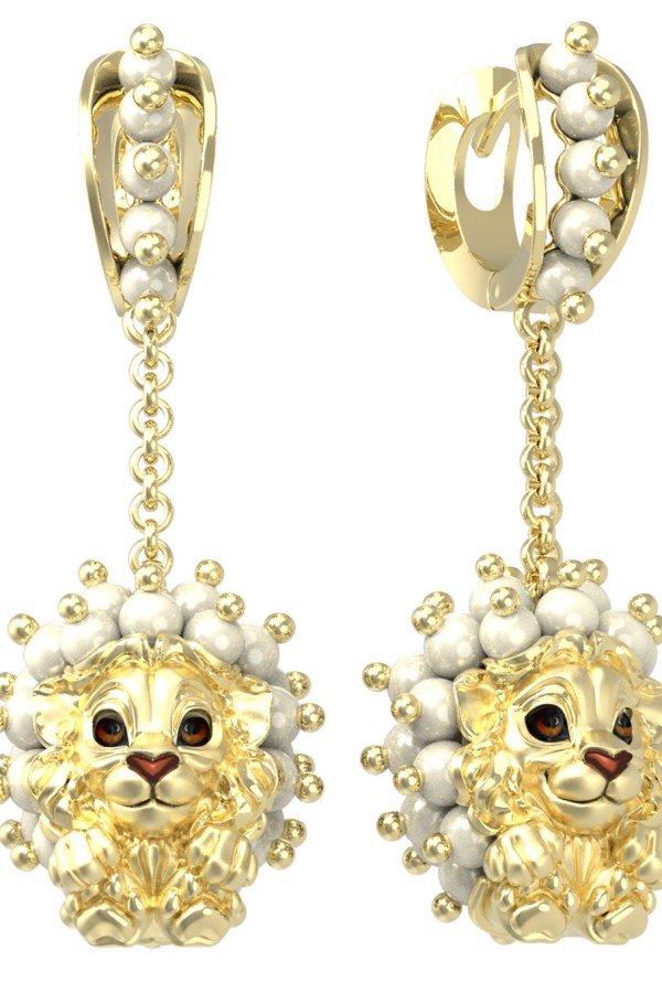 Серьги из лимонного золота c эмалью и жемчугом