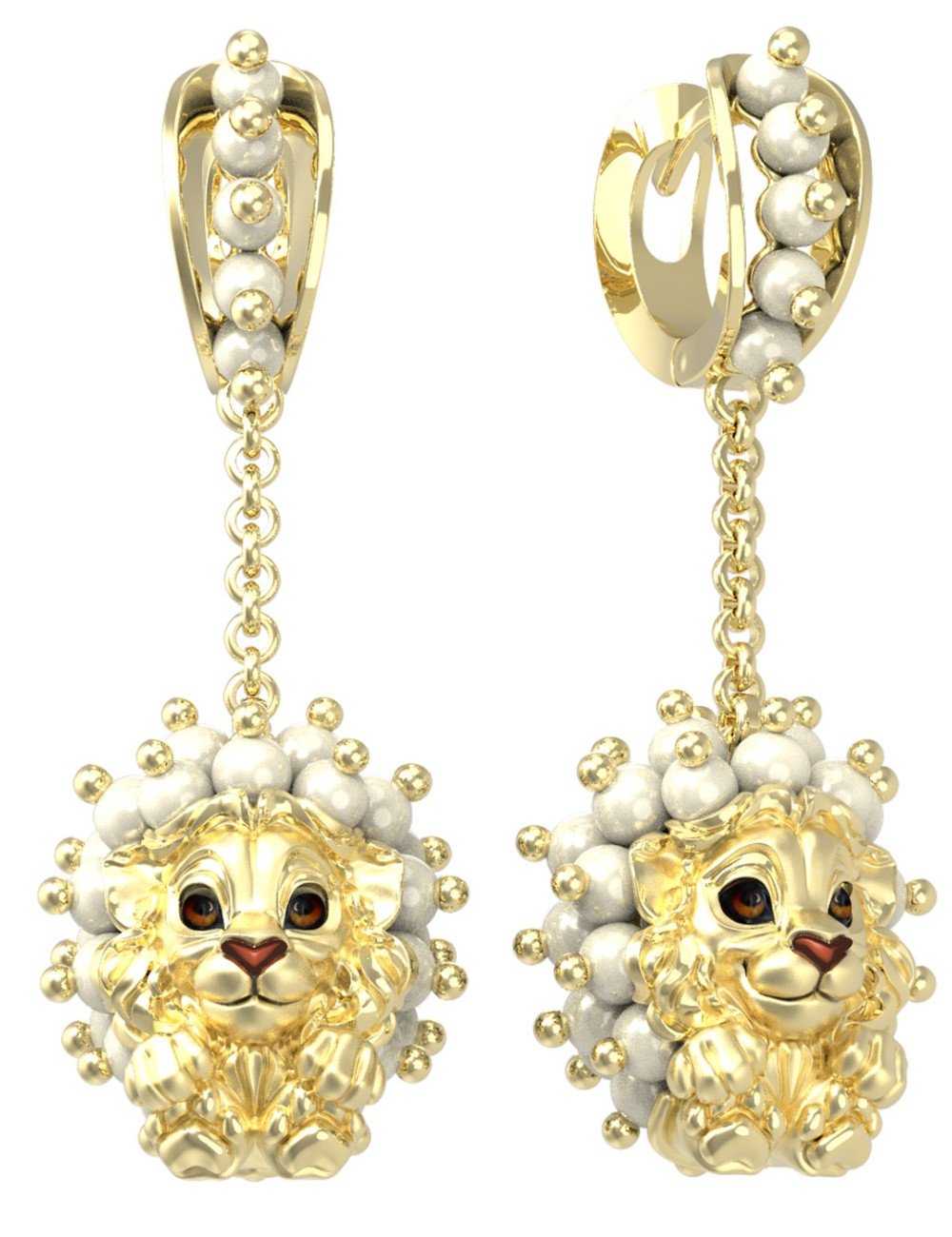 Серьги из лимонного золота c эмалью и жемчугом