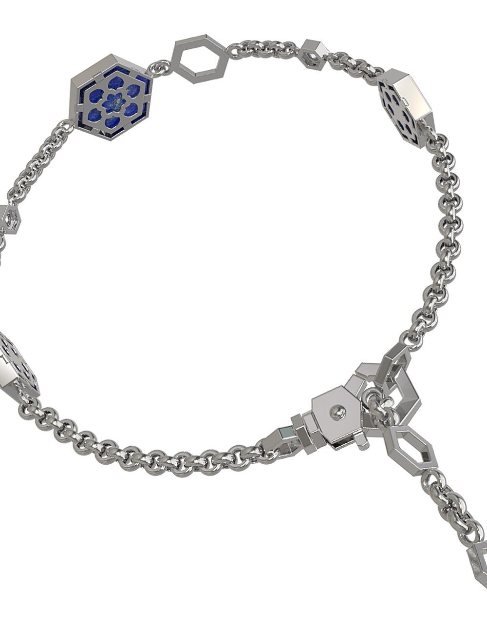 Браслет из белого золота c бриллиантами, лазуритом и перламутром