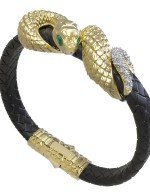 Браслет из лимонного золота c бриллиантами, изумрудом и шнурком