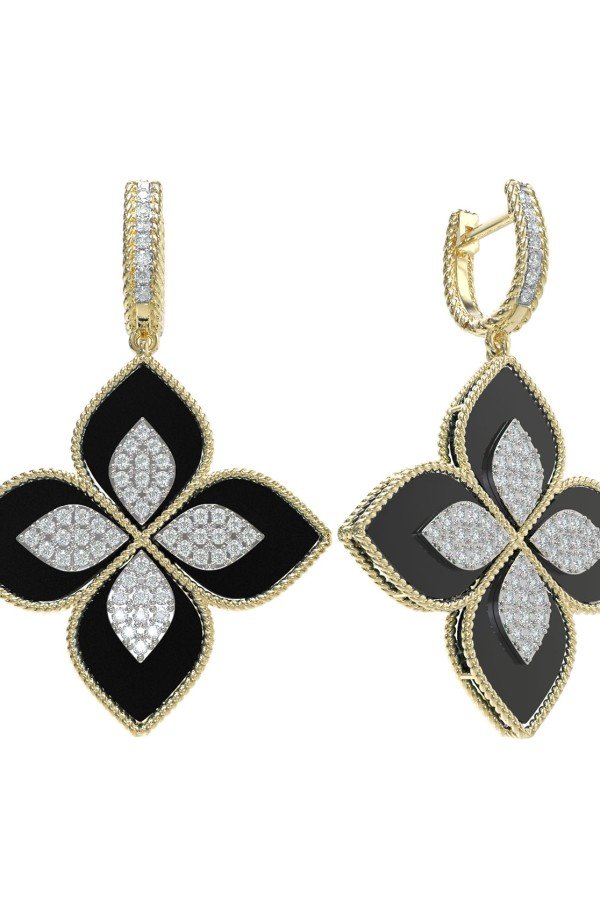 Серьги из лимонного золота c бриллиантами и ониксом