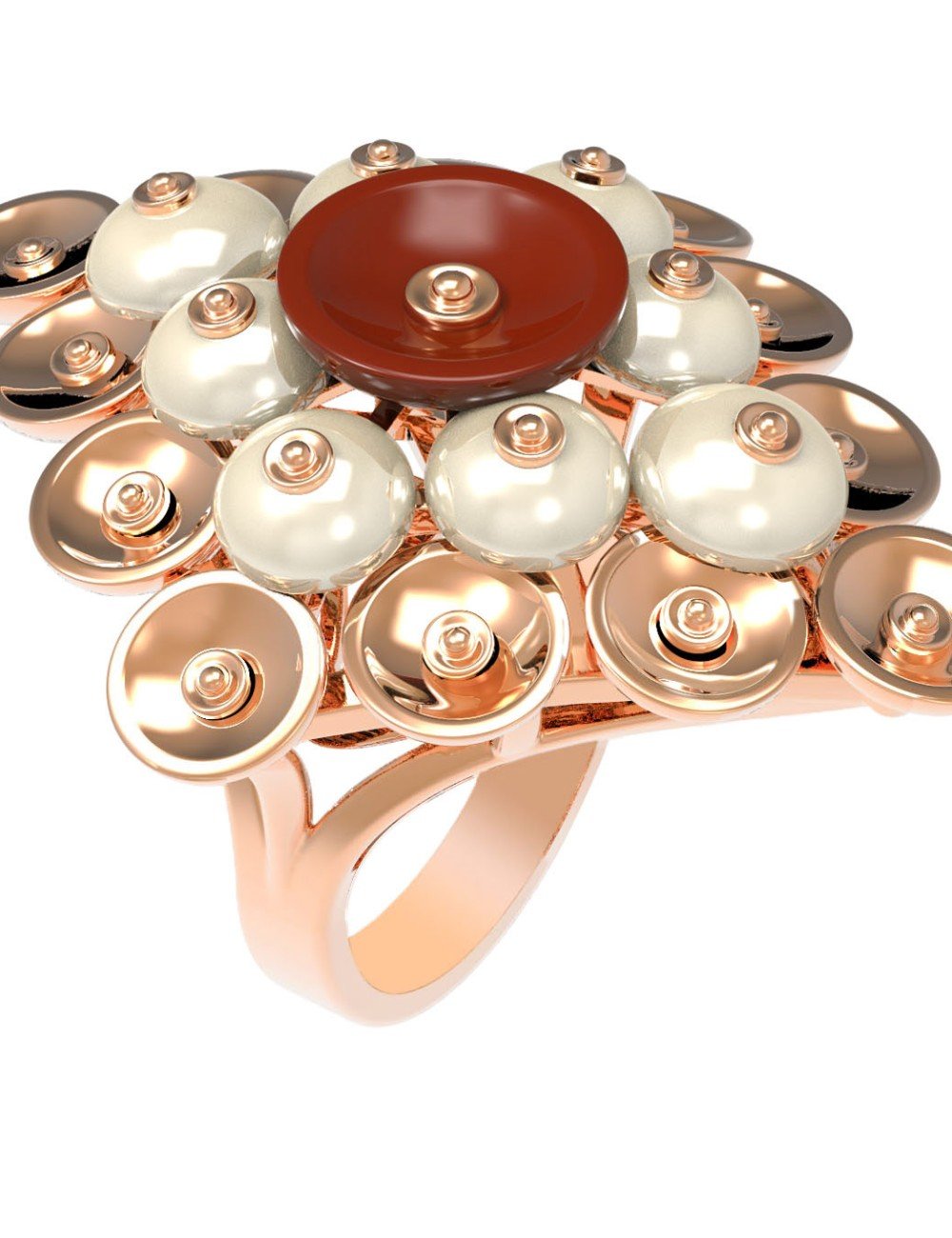 Кольцо из золота c агатом и перламутром