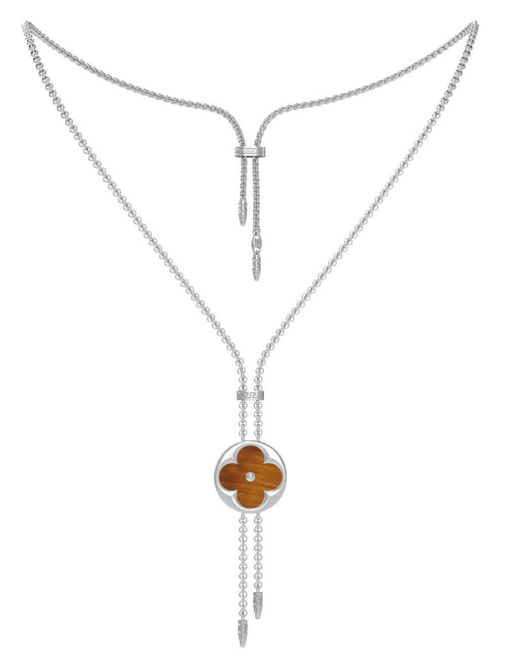 Колье из белого золота c тигровым глазом и перламутром