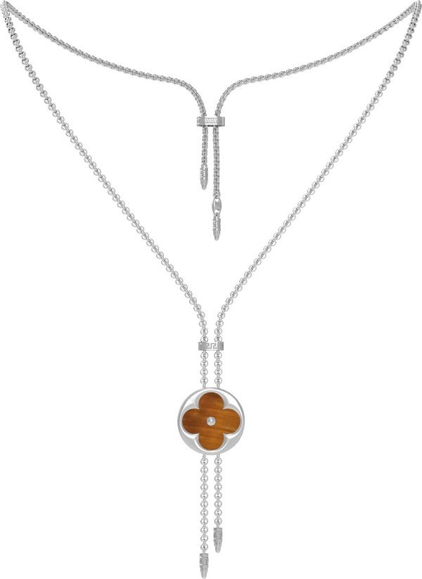 Колье из белого золота c тигровым глазом и перламутром