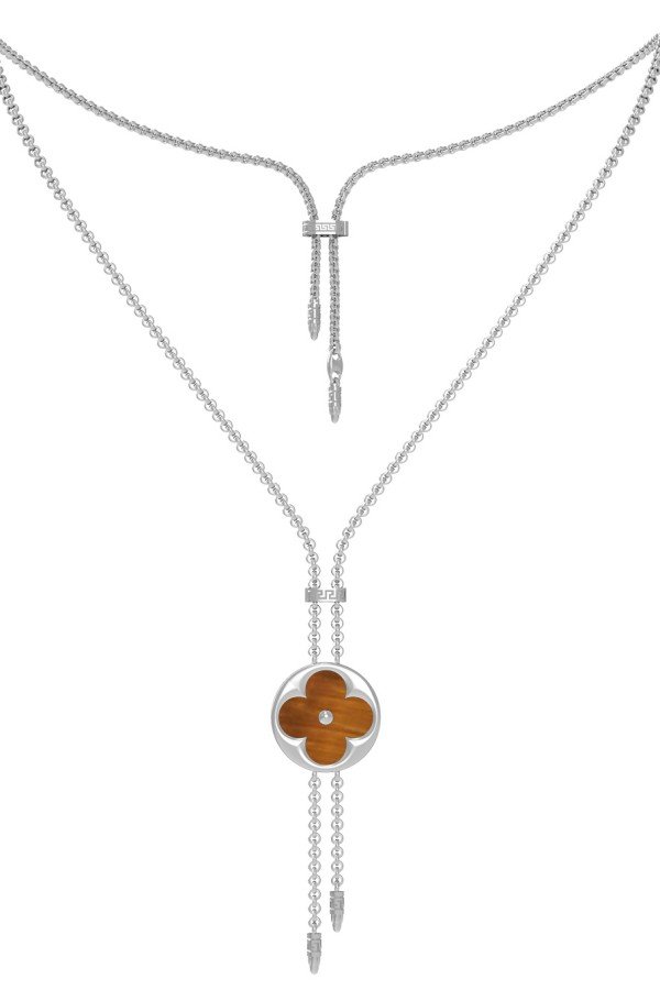 Колье из белого золота c тигровым глазом и перламутром