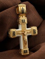 Крест из лимонного золота c эмалью, ониксом и бивнем мамонта