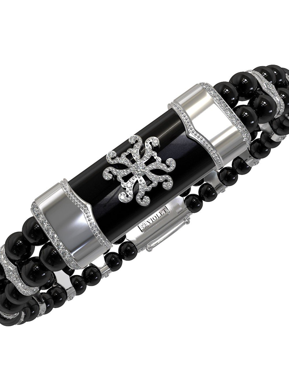 Браслет из белого золота c бриллиантами и ониксом