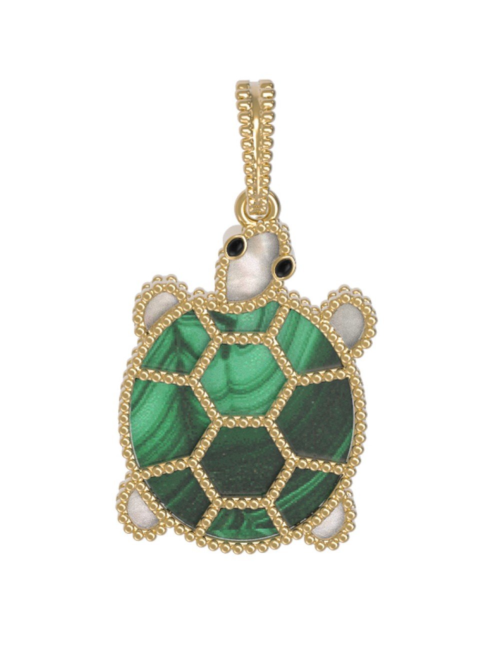 Подвеска из лимонного золота c эмалью, малахитом и перламутром