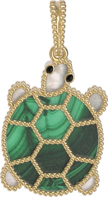 Подвеска из лимонного золота c эмалью, малахитом и перламутром