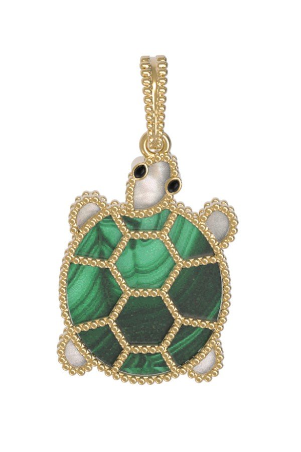 Подвеска из лимонного золота c эмалью, малахитом и перламутром