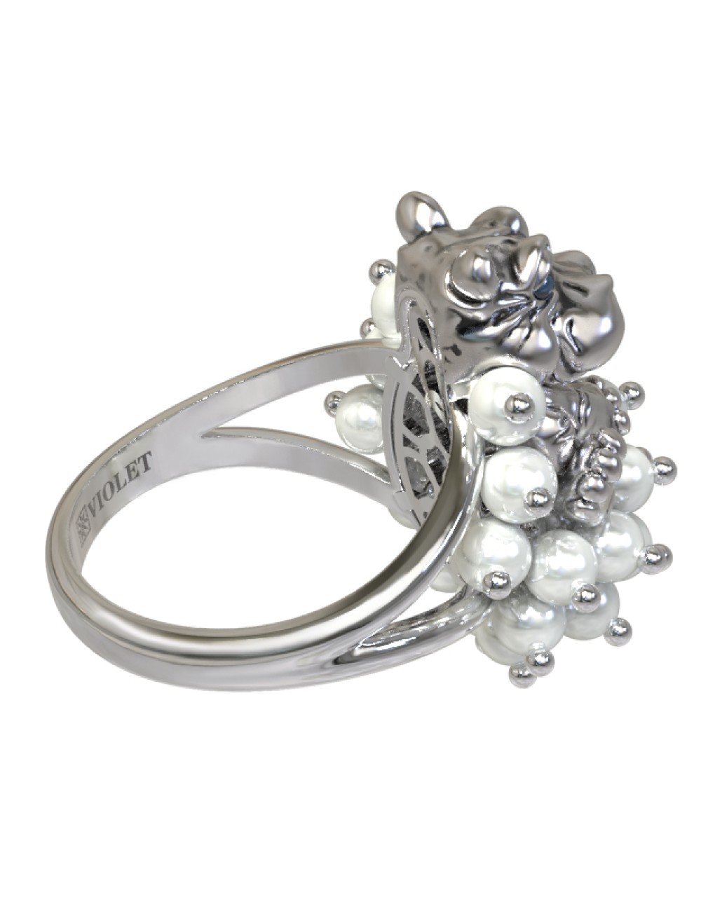 Кольцо из белого золота c эмалью и жемчугом