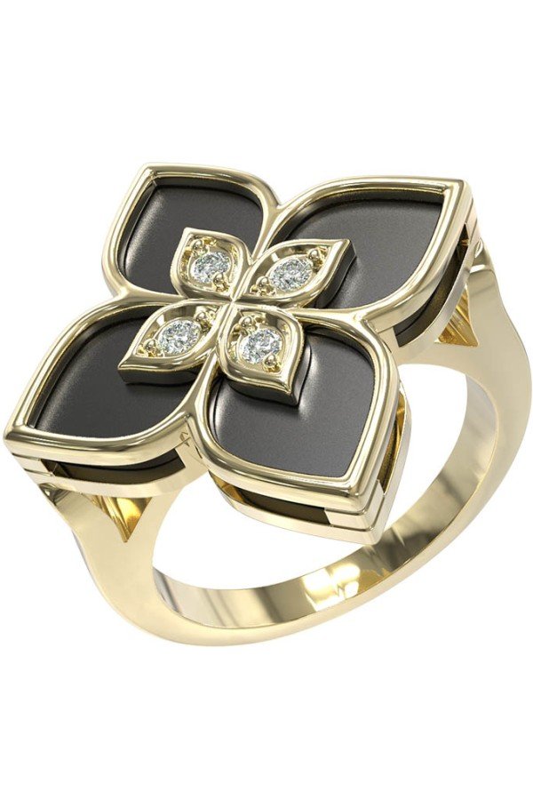 Кольцо из лимонного золота c бриллиантами и ониксом