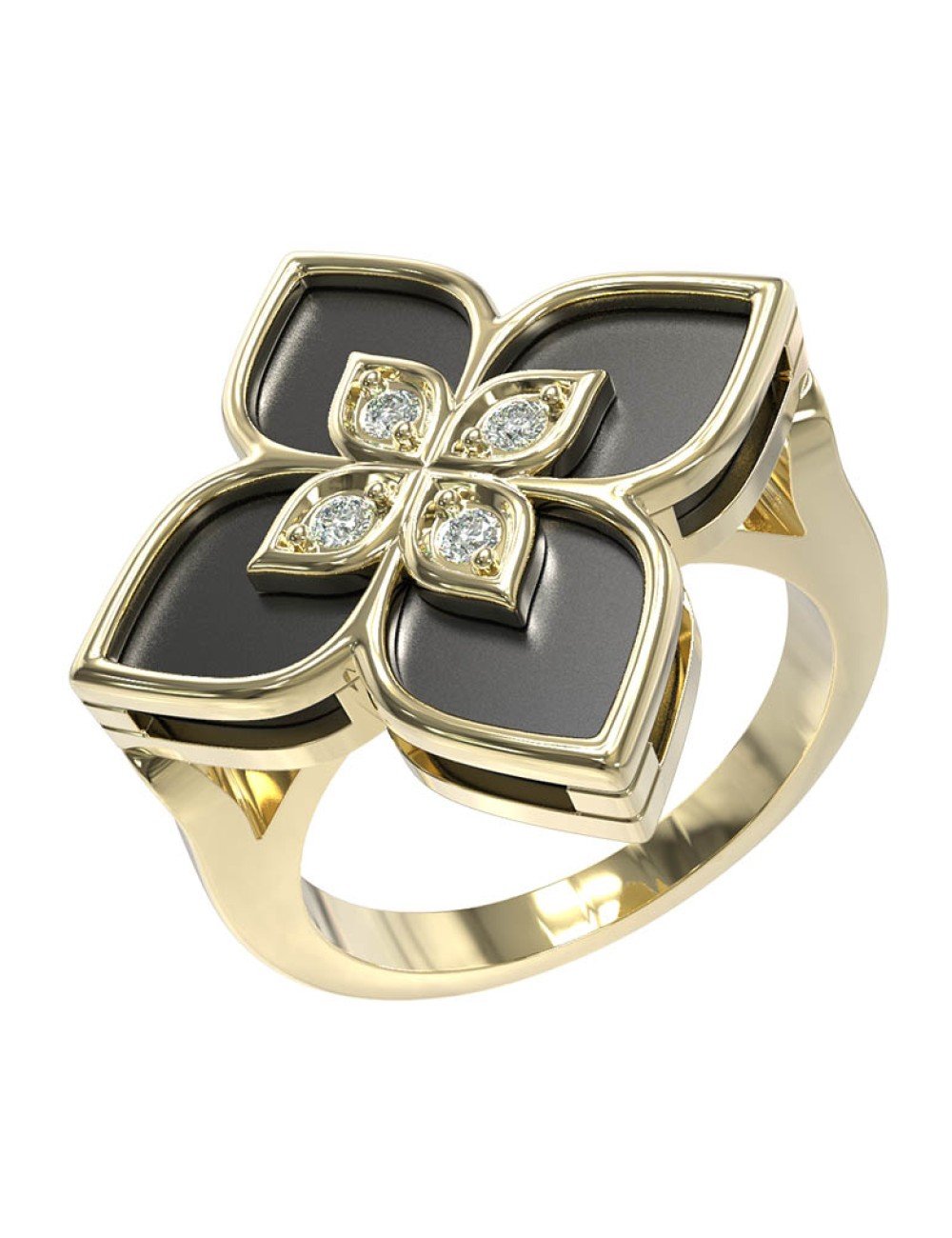 Кольцо из лимонного золота c бриллиантами и ониксом