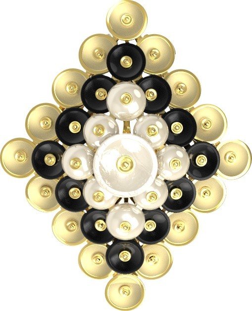 Подвеска из лимонного золота c ониксом и перламутром