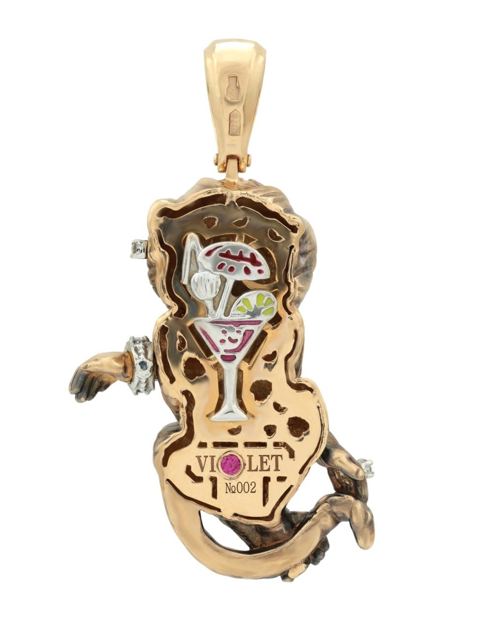 Подвеска из золота c эмалью, бриллиантами, рубином и бивнем мамонта