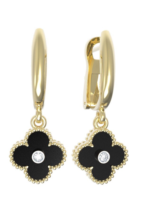 Серьги из лимонного золота c бриллиантами и ониксом