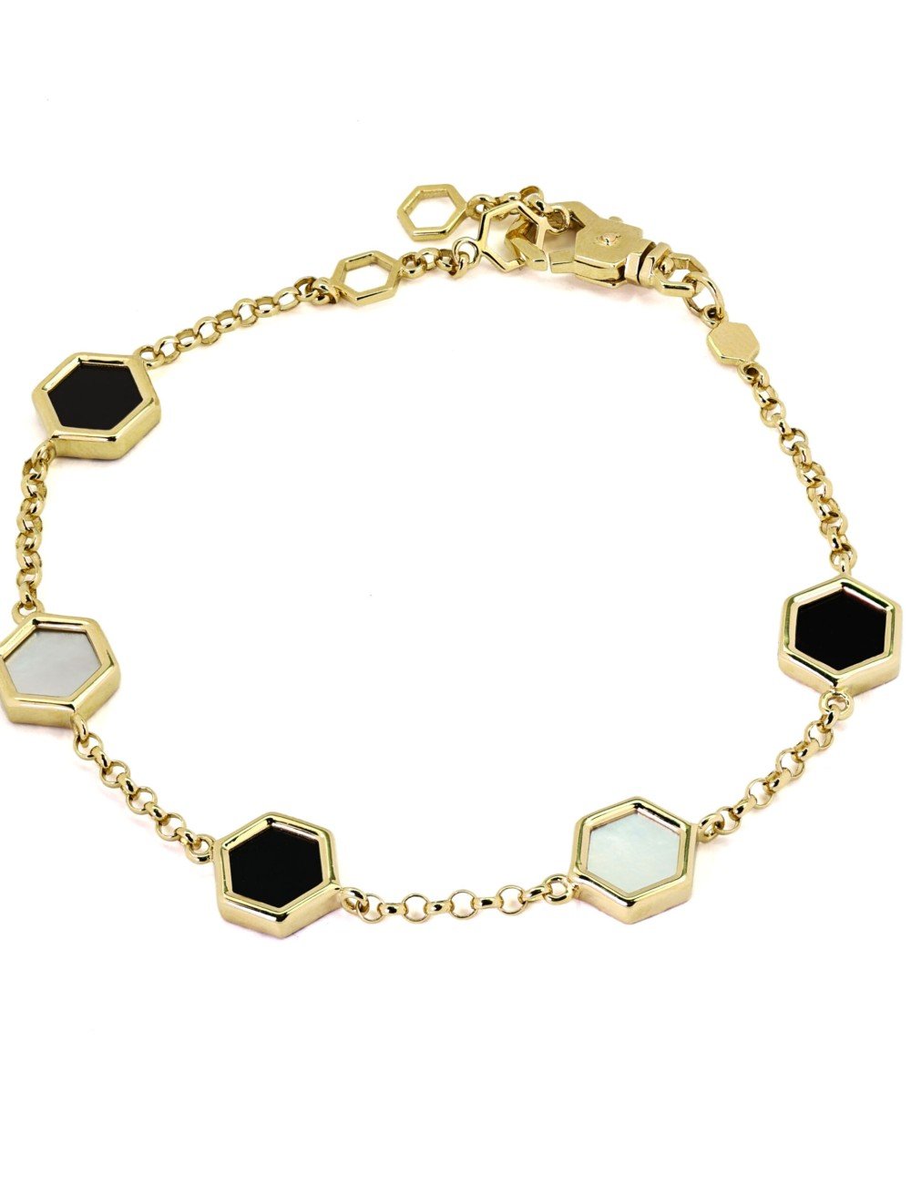 Браслет из лимонного золота c ониксом и перламутром