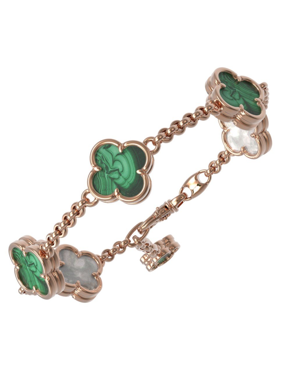 Браслет из золота c малахитом и перламутром