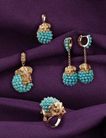 Серьги из золота c эмалью и бирюзой