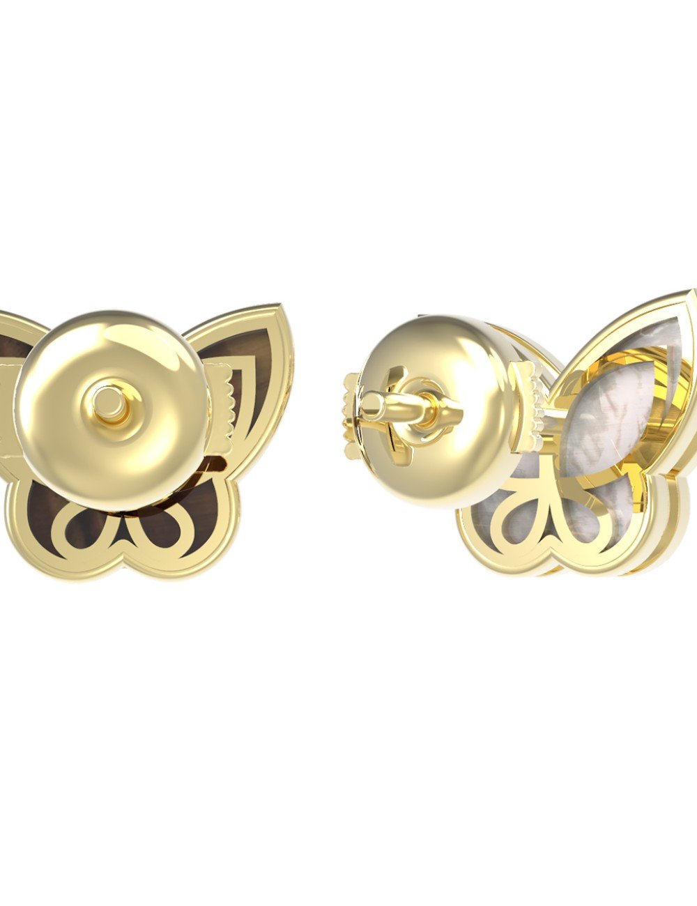 Серьги из лимонного золота c тигровым глазом и перламутром