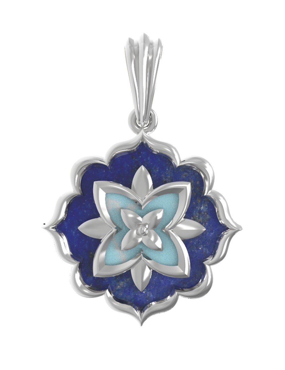 Подвеска из белого золота c бирюзой и лазуритом