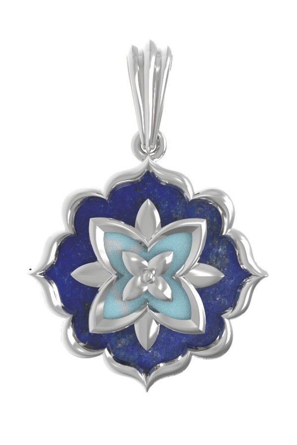 Подвеска из белого золота c бирюзой и лазуритом