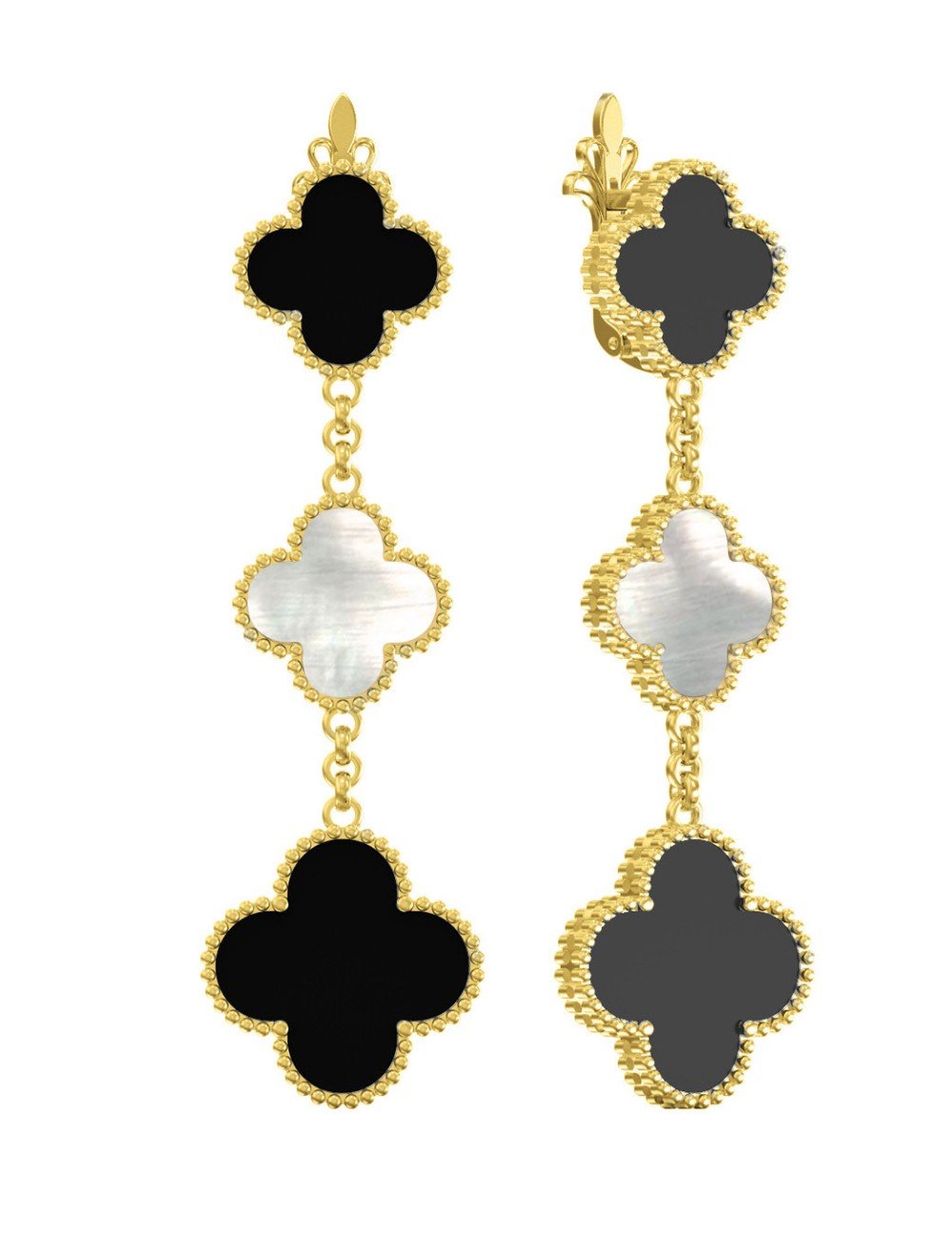 Серьги из лимонного золота c ониксом и перламутром