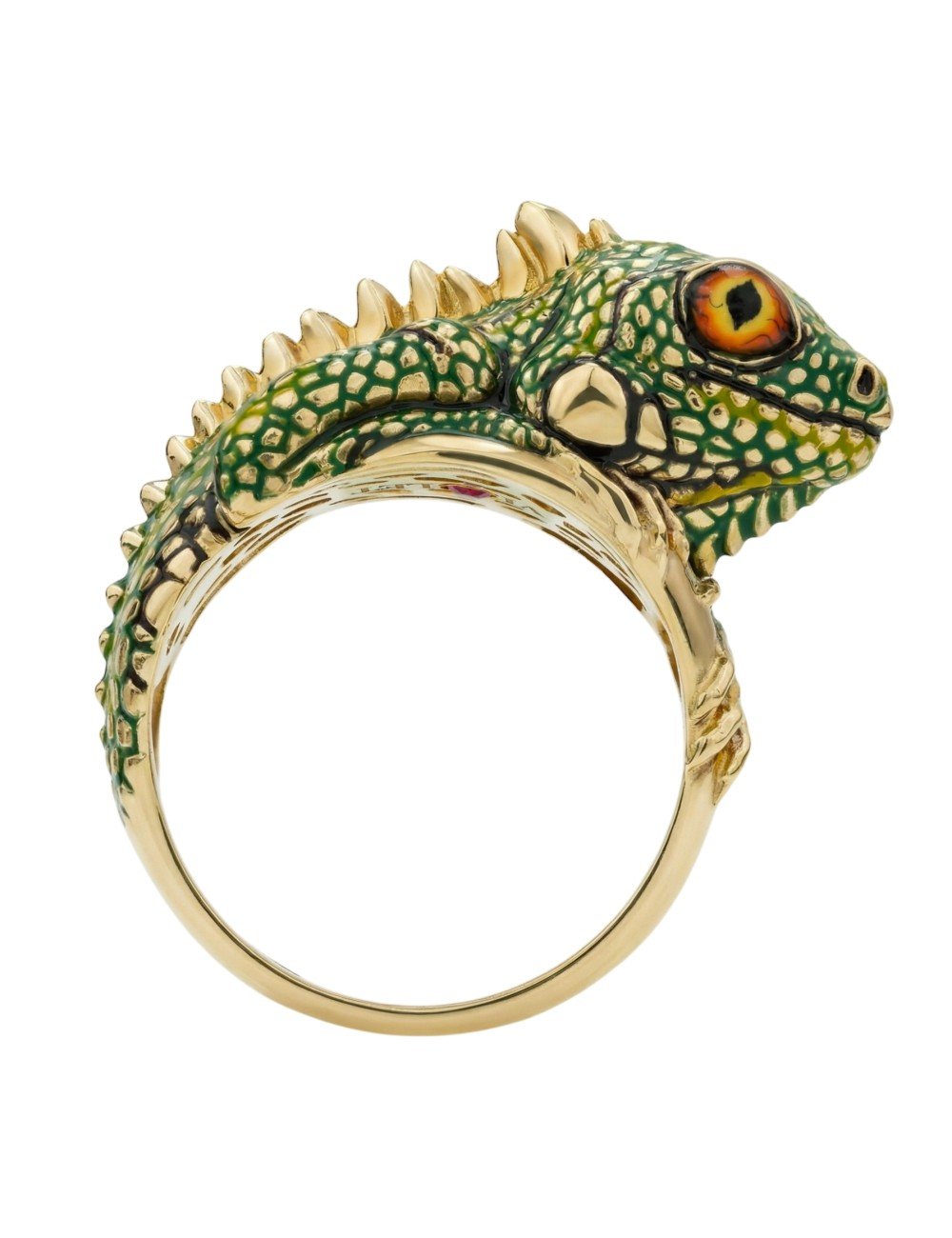 Кольцо из лимонного золота c эмалью и рубином