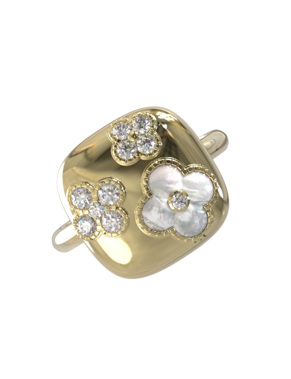 Кольцо из лимонного золота c бриллиантами и перламутром