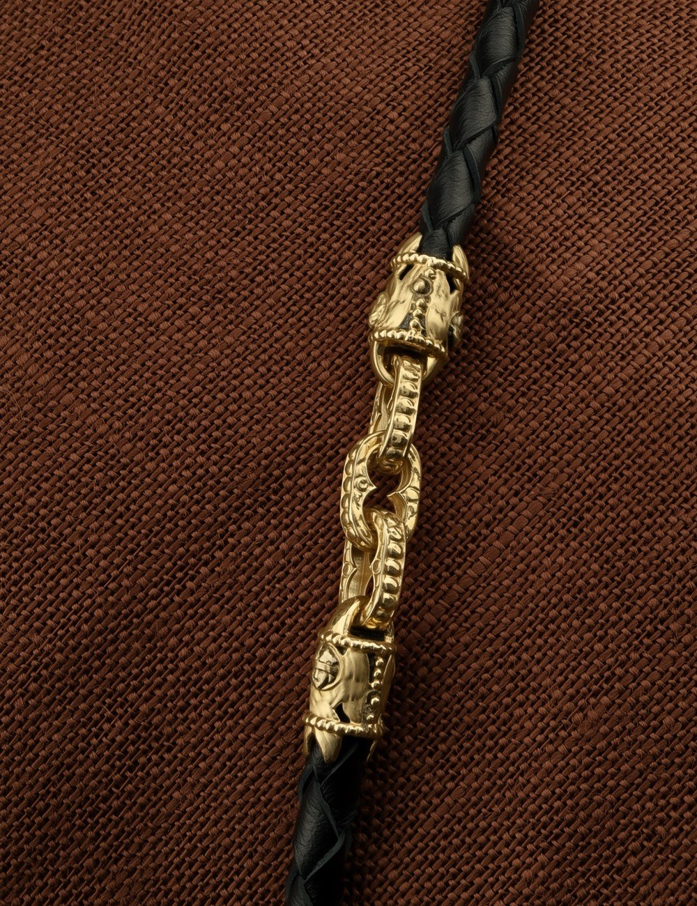 Гайтан из лимонного золота c кожаным шнурком