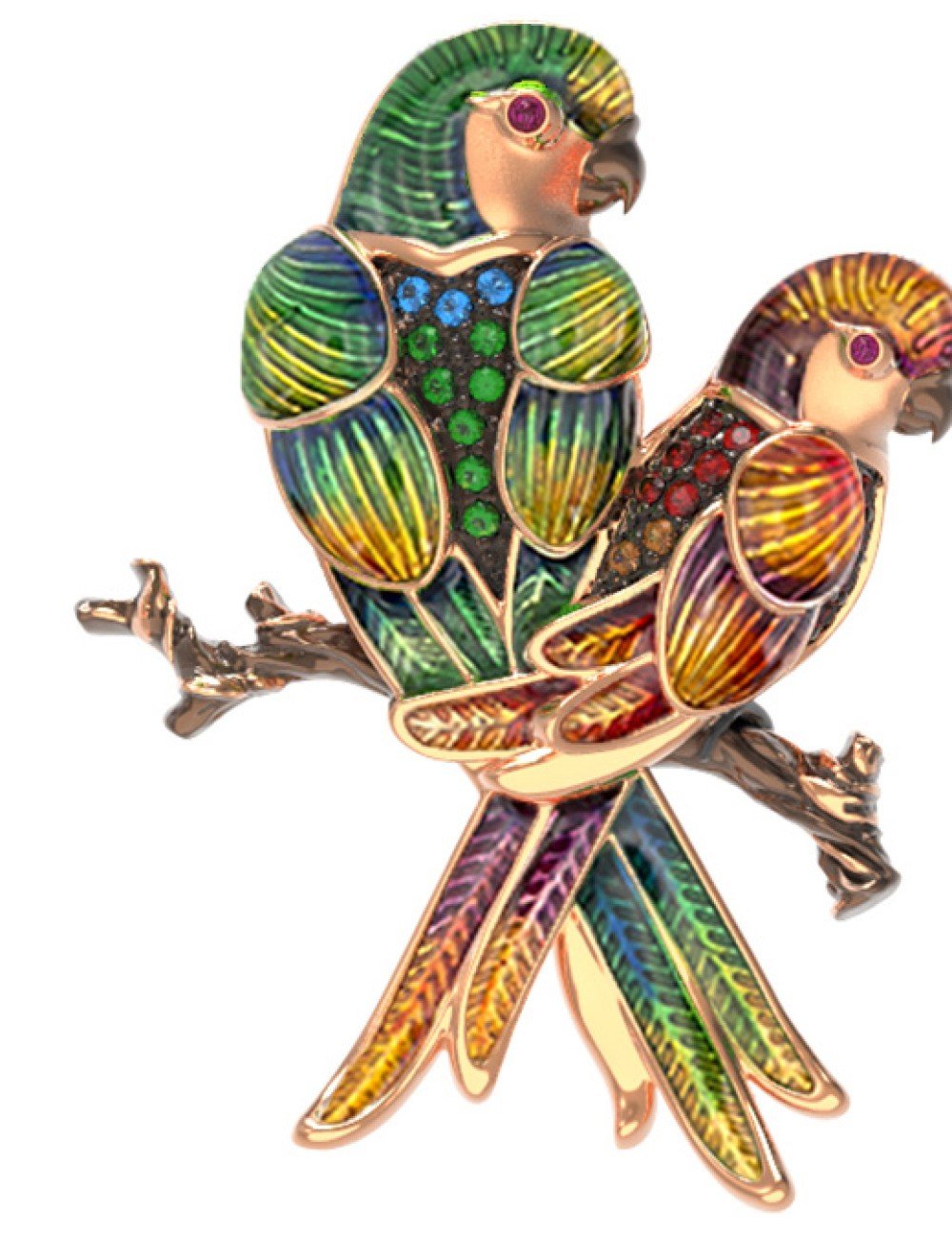 Брошь из золота c эмалью и фианитом