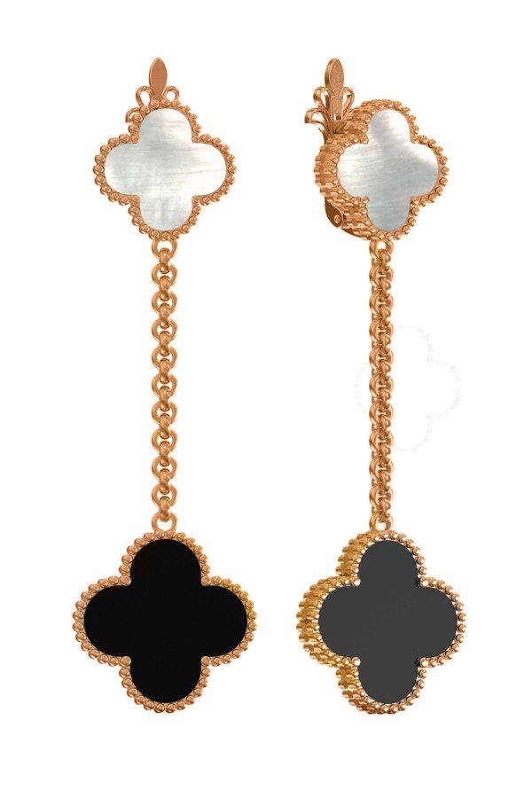 Серьги из золота c ониксом и перламутром