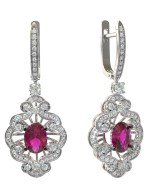 Серьги из белого золота c бриллиантами и рубином