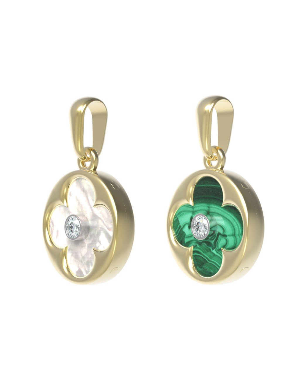 Подвеска из лимонного золота c бриллиантами, малахитом и перламутром