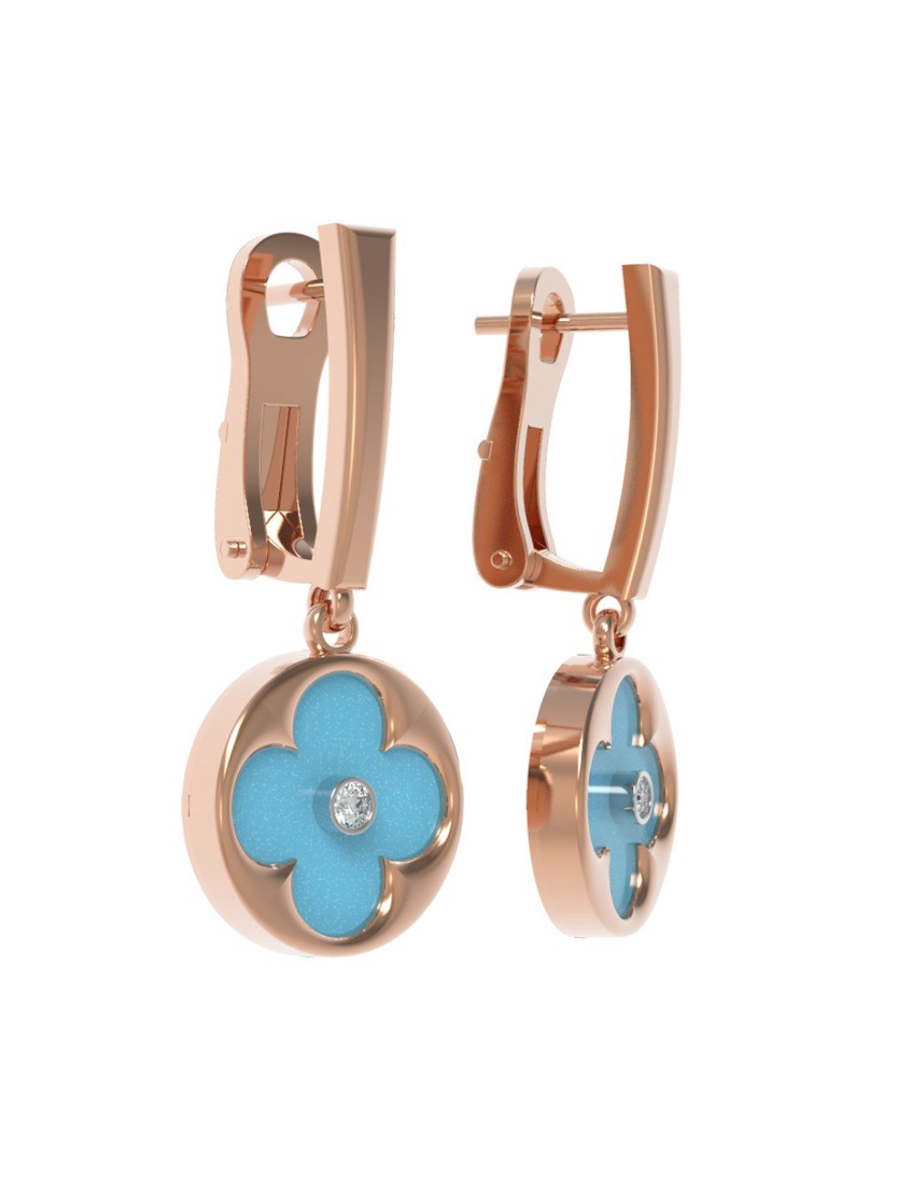 Серьги из золота c бриллиантами и бирюзой