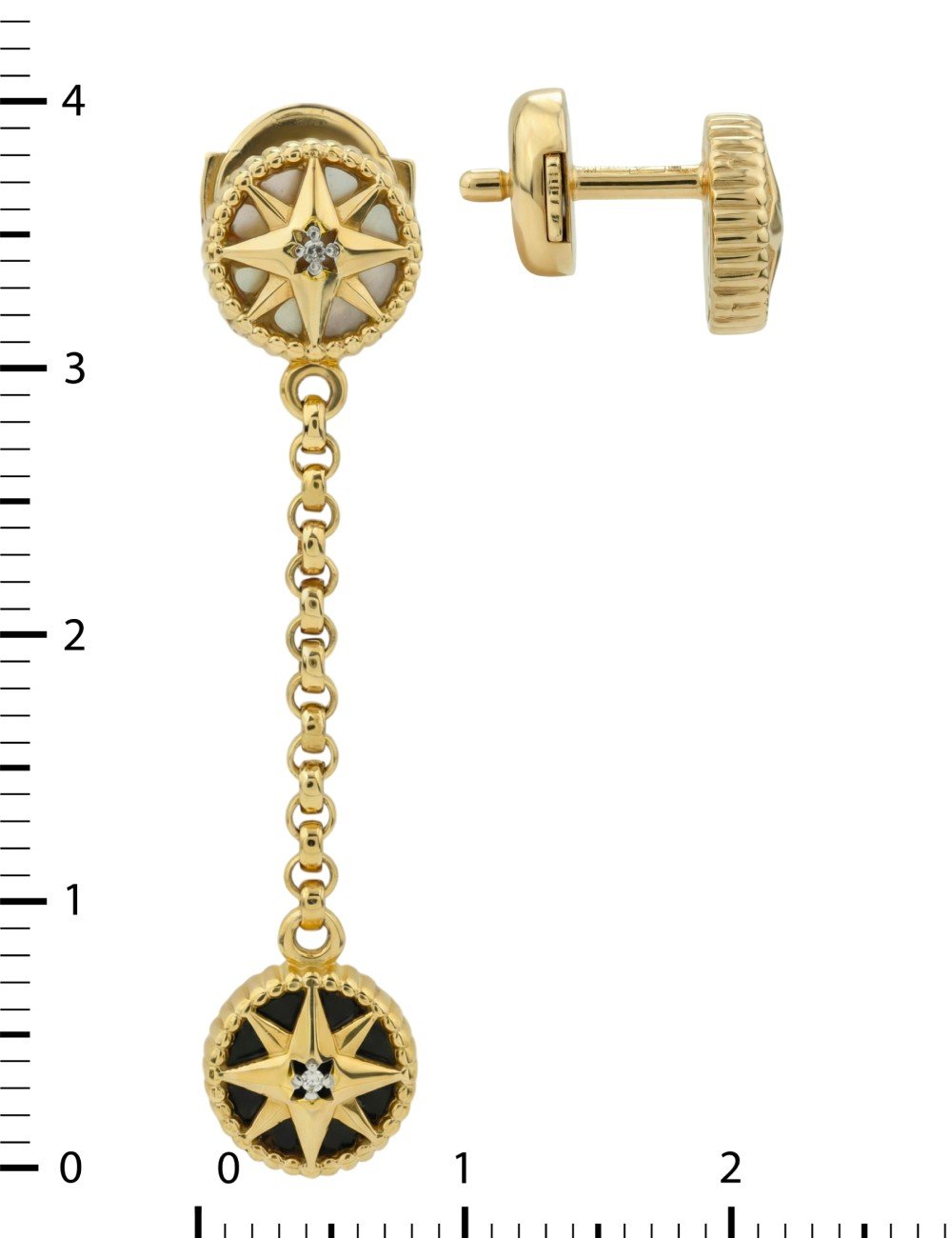 Серьги из лимонного золота c бриллиантами, ониксом и перламутром