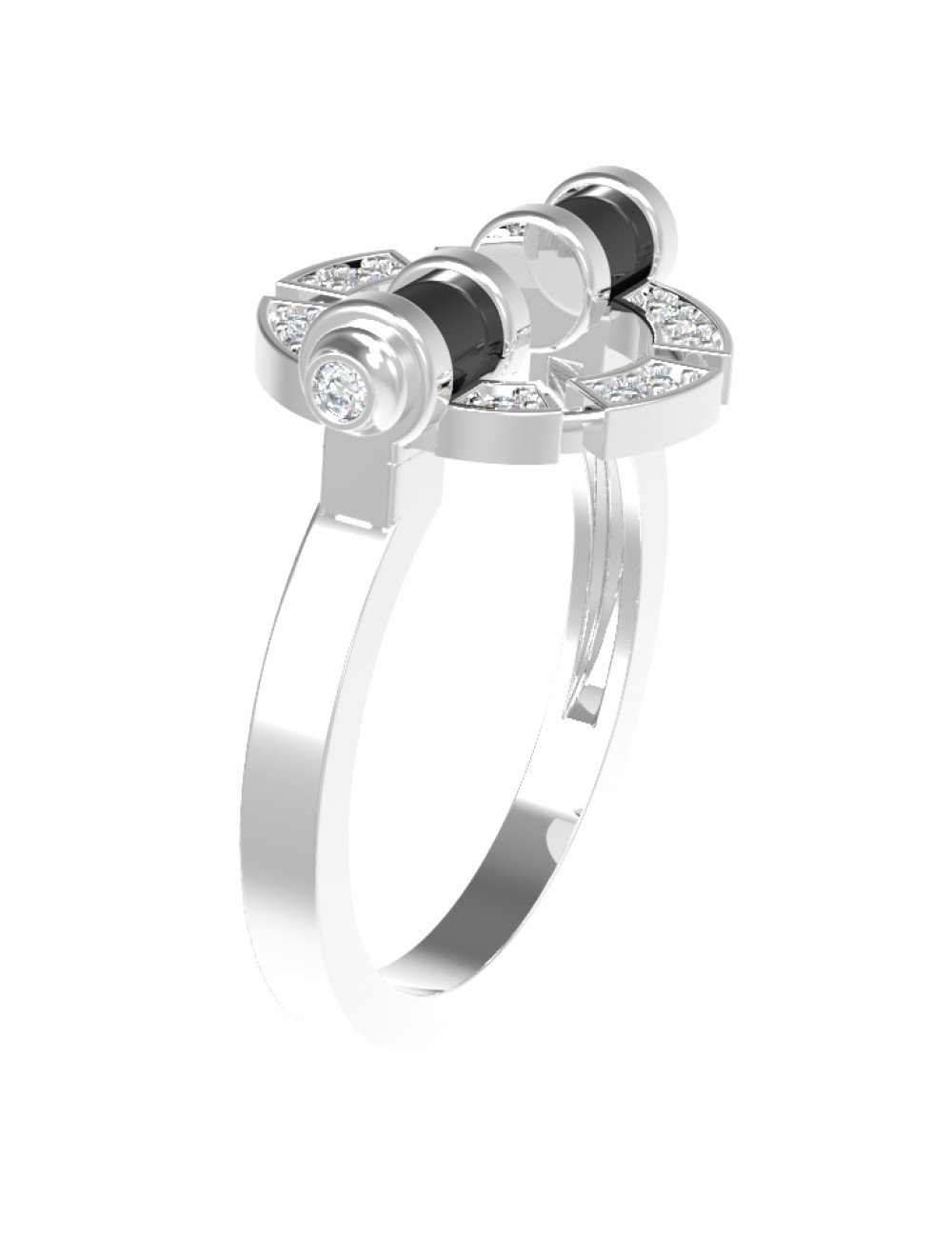 Кольцо из белого золота c бриллиантами и ониксом